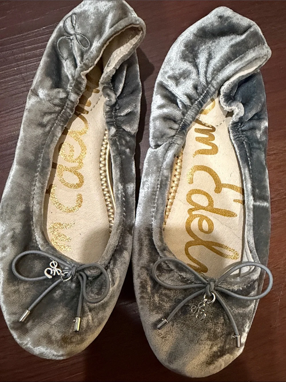 Sam Edelman Gray Velvet Ballet Flats with Bow Accent